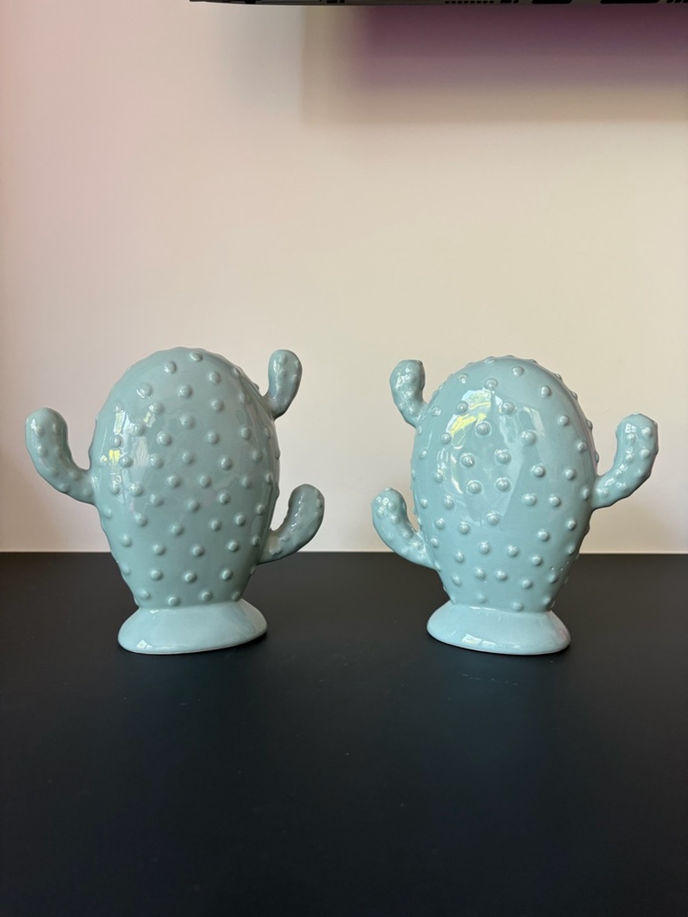 Pair of Two Light Blue/Green Ceramic Cactus Figurines
